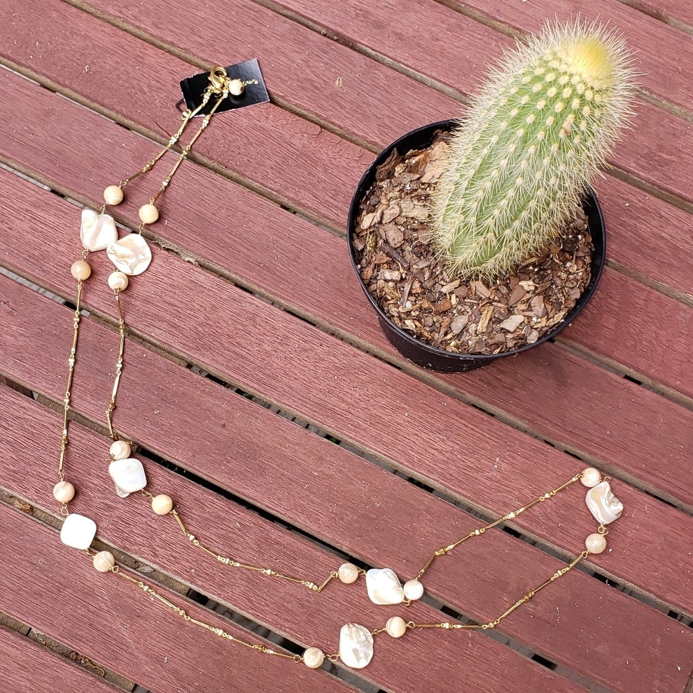 Gold Pearl Bead Beach Shell Necklace